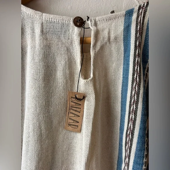 Baizaar Handmade Apparel Striped Cream and Brown Cotton Women's Top NWT - Picture 7 of 12